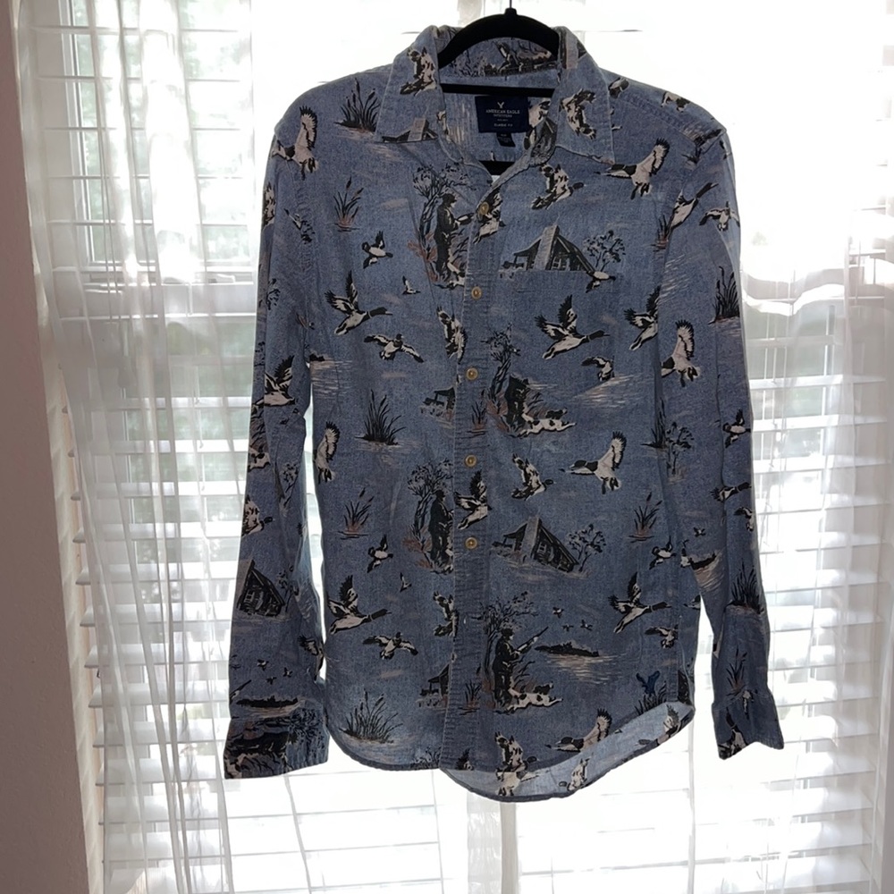 American Eagle Duck Hunting Mallard Shirt Mens Small Button Down LS Outdoors